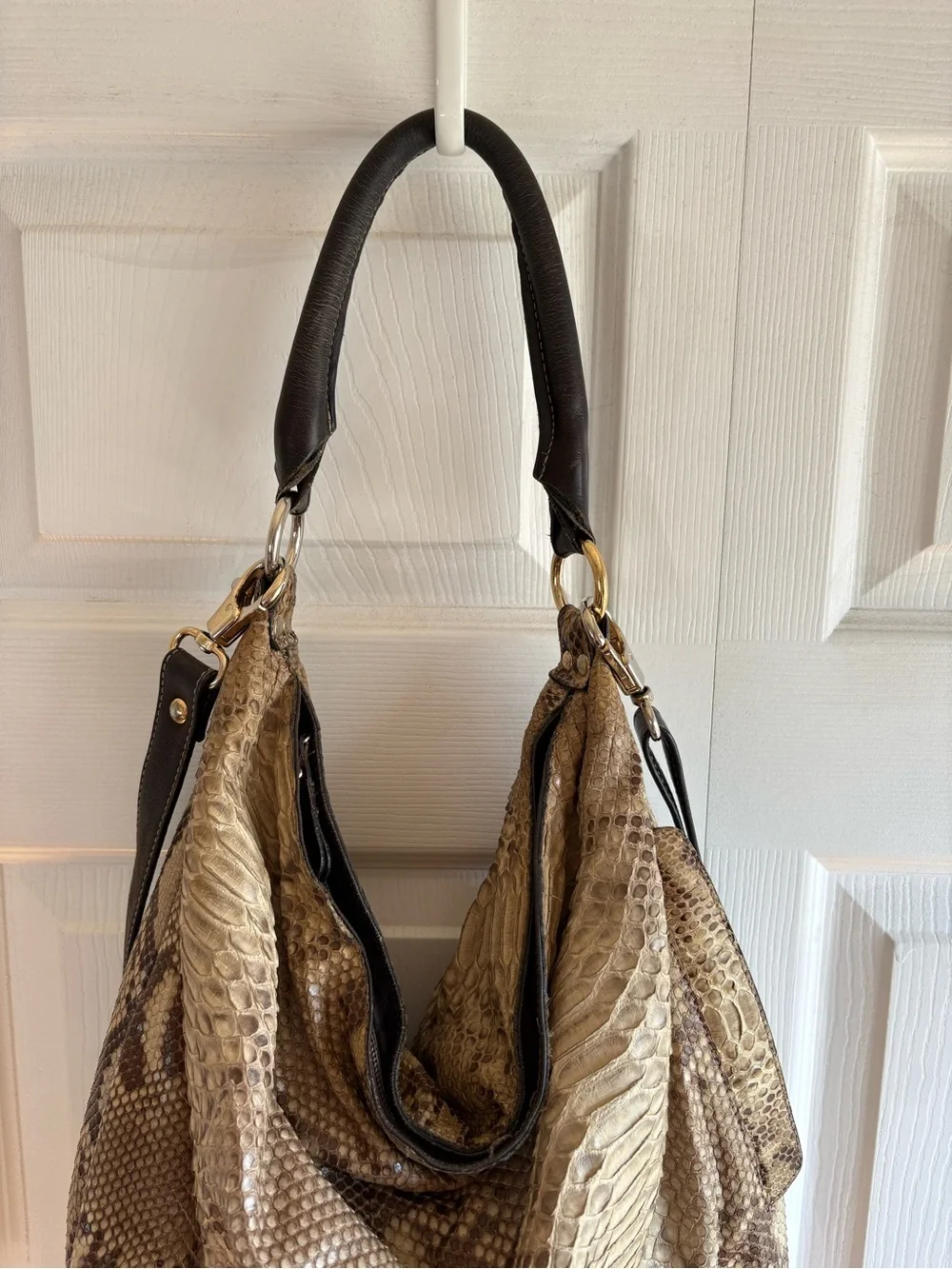 Gianni Notaro Genuine Python Leather Snake Tan Brown Purse Bag Y2K Baddie Career
